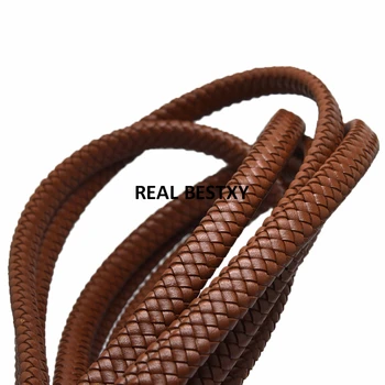 1 м/лот приблизительно 12 * 6 мм коричневый кожаный ремешок из натуральной плетеной кожи на плоской подошве Шнур Веревка DIY Ожерелье Браслет Изготовление