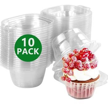 10 Упаковок индивидуальных контейнеров для кексов из прозрачного пластика с одним отделением, держатель для кексов, коробка для кексов и мороженого