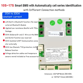 10S 12S 13S 14S 15S 16S 17S Smart Bluetooth BMS с 20A 30A 40A 60A 80A UART связью постоянного тока