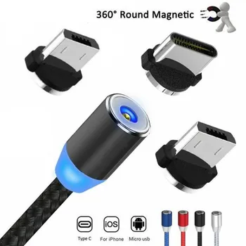 10ШТ 3A Быстрая Зарядка Магнитный USB-Кабель Type C Микрокабель LED Нейлоновый Плетеный Магнитный кабель Type-C Для iPhone Samsung