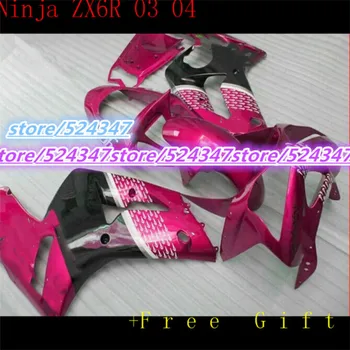 2004 2003 для Ninja ZX-6R Высококачественный розовый черный для KAWASAKI ZX6R 03 04 03-04 ZX 6R 636 2004 Комплект обтекателя ABS