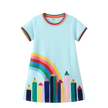 2023 Новая Одежда для девочек, Летние Хлопковые Платья Принцессы, Детское платье с коротким рукавом, Праздничные Детские Платья для детской одежды Rainbow