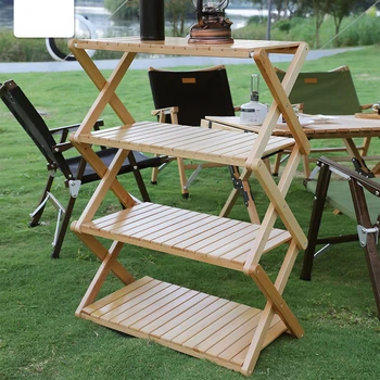 50 см Открытый Складной стол для кемпинга, пикника, Портативный многослойный бамбуковый стеллаж для хранения, Деревянная мебель для настольных экскурсий большой емкости