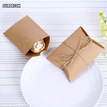 50 шт Свадебных подарочных коробок в форме крафт-подушки, подарочная коробка для свадебных подарков, коробка конфет для вечеринок, принадлежности для праздничных вечеринок со шнурком