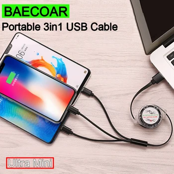 BAECOAR Mini 3 в 1 USB-Кабель Type C Кабели Портативного Удобного Хранения 3в1 Телефонный Шнур для iPhone Android Смартфонов Дорожное Зарядное Устройство