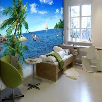 beibehang Пользовательские 3D фотообои Пальмовый пляж пейзаж морской пляж диван ТВ фон настроение природа фреска обои для гостиной