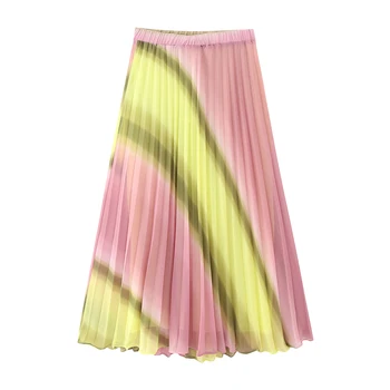 BMZRLJY 2023 Новый женский праздничный стиль, Свободная и тонкая мода, разноцветный принт в виде галстука-красителя, плиссированная юбка с высокой талией для женщин
