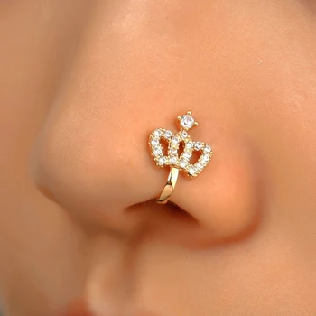 CANNER 1ШТ Поддельное кольцо для пирсинга в носу из стерлингового серебра 925 пробы, Звездная корона, застежка-молния, серьги-манжеты для женщин, Подарочные украшения для тела Nariz