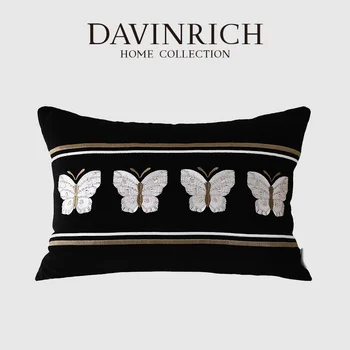 DAVINRICH Наволочка для поясницы с вышивкой бабочкой 35x50 см, Ретро-черные Бархатные Прямоугольные наволочки для домашнего декора в средневековом стиле