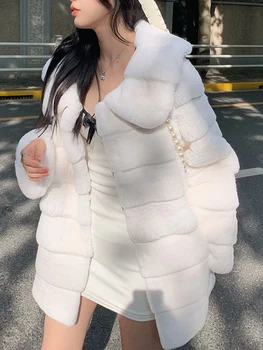 Hstar Зима 2022, женская однотонная шуба из искусственного меха, повседневная флисовая куртка с длинным рукавом, женское длинное плюшевое пальто с отложным воротником, верхняя одежда