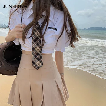 JuneLove, Футболка с коротким рукавом, Женская Корейская версия, Комплекты с плиссированной мини-юбкой, Летняя мода 2021 года, Новый комплект JK Street в японском стиле