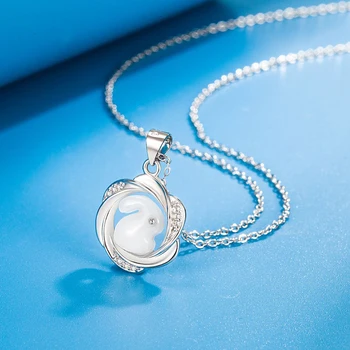 KOFSAC Милое ожерелье с белым Кроликом Для женщин и девочек, Романтические ювелирные изделия из стерлингового серебра 925 Пробы, ожерелья с цветами из Циркона, Модный Подарок