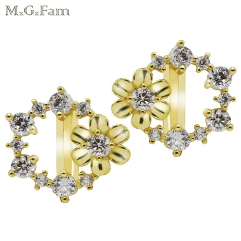MxGxFam 14 k Светло-Золотистый Цветок Серьги-Кольца Для Прекрасных Женщин AAA + Кубический Циркон Прозрачный Высшего Качества