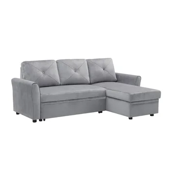 Orisfur. 83-дюймовый раскладной диван-кровать, Реверсивный L-образный 3-местный секционный диван с местом для хранения вещей для гостиной