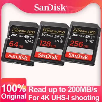 SD-карта SanDisk Extreme PRO 1 ТБ 512G 256G SDXC 128G 64G U3 4k для чтения со скоростью до 200 МБ/с C10 V30 UHS-I 32G SDHC Карты памяти для Камеры