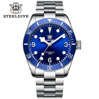 STEELDIVE SD1958 Роскошные мужские часы для дайверов 200 м с водонепроницаемым керамическим безелем NH35 Super Blue Люминесцентные механические наручные часы для мужчин