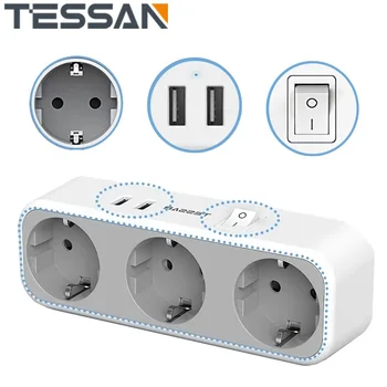 TESSAN EU KR Plug Power Strip с Розетками переменного тока, USB-Портами Для зарядки, Включателем / выключением, Адаптером для нескольких Настенных Розеток для Путешествий по дому