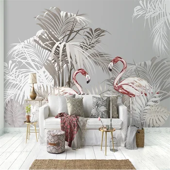 wellyu Пользовательские обои 3d Nordic ins ручная роспись тропических растений фламинго пальма фон обои papel de parede