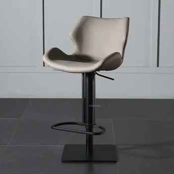 Барный стул из скандинавской кожи для бара, легкая роскошная мебель для кафе, стул с мягкими высокими ножками, дизайн для дома в отеле, барный стул с подъемной спинкой