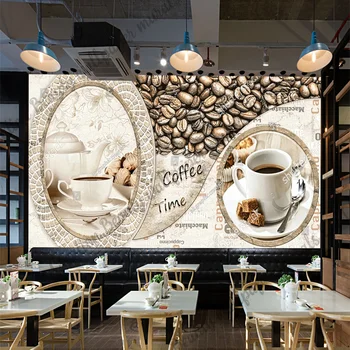 Винтажные обои в зернах кофе Промышленный декор Фреска Кофейня Кафе Послеобеденный чай Ресторан Фон для кухни Обои