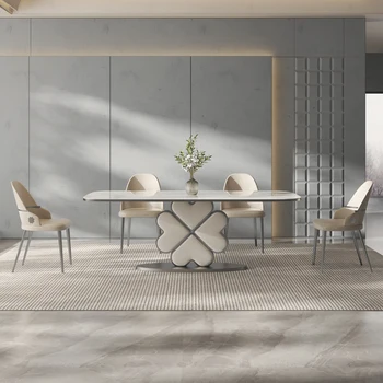 Высококачественный импортный обеденный стол и стул из каменной плиты, натуральный мрамор, итальянская простая комбинация обеденного стола и стула из каменной плиты