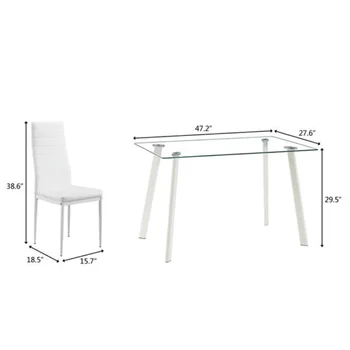 Горячий обеденный стол из 5 предметов, 4 стула, стеклянная металлическая мебель для кухни, белый [на складе в США]