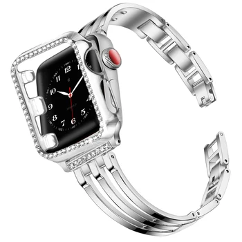 Для Apple watch 6 se ремешок + чехол 40 мм 44 мм для iwatch 5 4 3 38 мм 42 мм ремешок Bling Jewelry Браслет из нержавеющей Стали Рамка чехол