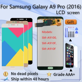 Для Samsung Galaxy A9 Pro 2016 A910 A9100 A910F SM-A9100 Super AMOLED ЖК-дисплей С Сенсорным Экраном Дигитайзер В Сборе Замена