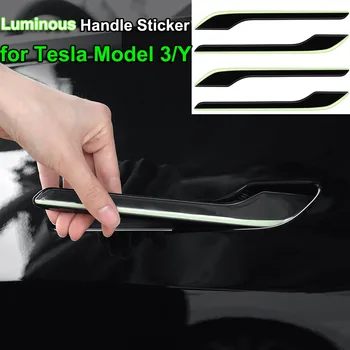 Для Tesla Model Y 3 2023, крышка дверной ручки, Светящаяся Защитная наклейка, модель 2022, Декор из углеродного волокна, внешние Аксессуары