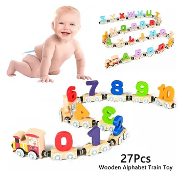 Для малышей Детская деревянная игрушка-поезд с алфавитом, совместимая с рельсами для поездов, развивающие игрушки, набор поездов с магнитными номерами