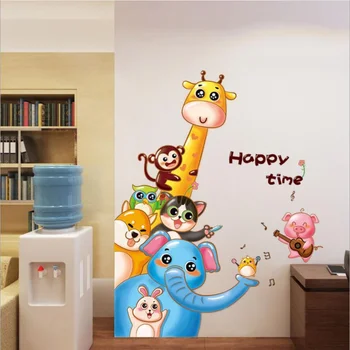 Домашний декор с мультяшными животными для детской комнаты, дружелюбный Слон, Кошка, собака, наклейка на стену, художественное виниловое украшение комнаты из ПВХ, креативные обои