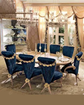 Европейский стиль, стол и стул с резьбой по дереву, круглый стол, обеденный стол, роскошная французская мебель для виллы