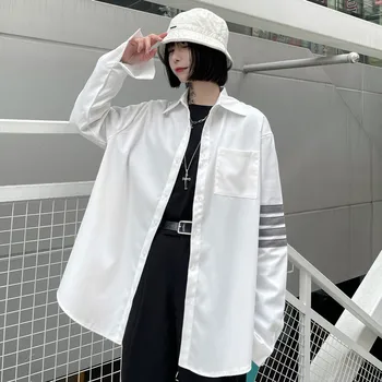 Женская рубашка Cleanfit, модная рубашка в корейском стиле, Свободная прямая блузка, винтажная рубашка с вышивкой в полоску с длинным рукавом, летняя
