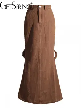 Женская юбка Getspring 2023, Лето, Ретро Корейский стиль, Джинсовая юбка с разрезом 