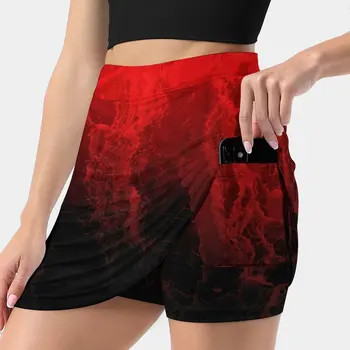 Женская юбка Red Fire, эстетичные юбки, новые модные короткие юбки, огненно-красный, черный, с графическим рисунком черного и красного пламени, красный узор.