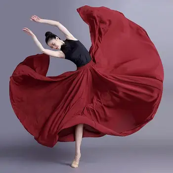 Женская юбка для фламенко, испанский народный костюм для танца живота, цыганский балет Фламенго, бальный костюм для выступлений, юбка для классических танцев на 360- 720 градусов