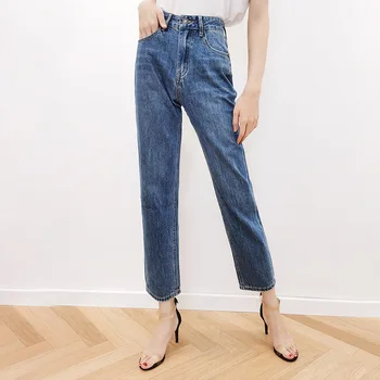 Женские джинсовые брюки 2021 Летние Прямые джинсы с высокой талией, не растягивающиеся