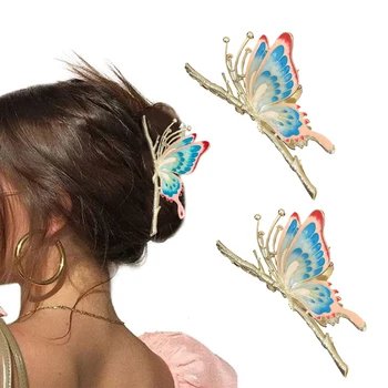 Женские заколки-коготки с бабочками, большие нескользящие прочные металлические бабочки, блестящие зажимы для волос, милые головные уборы с коготками для волос