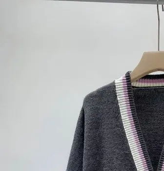 Женский новый свитер с буквами, кардиган с вышивкой в стиле пэчворк, свободный вязаный свитер французского бренда с длинными рукавами, женский