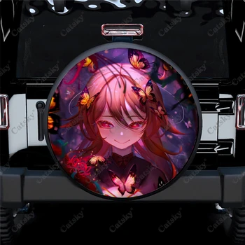 Защитная крышка для автомобильных шин для видеоигр Genshin Impact Girl, декоративная крышка для запасного колеса, крышка для запасного колеса без отверстия для резервной камеры
