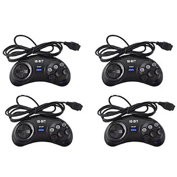 Игровой контроллер из 4 предметов для SEGA Genesis с 16-битной ручкой, 6-кнопочный геймпад для игровых аксессуаров SEGA MD, черный