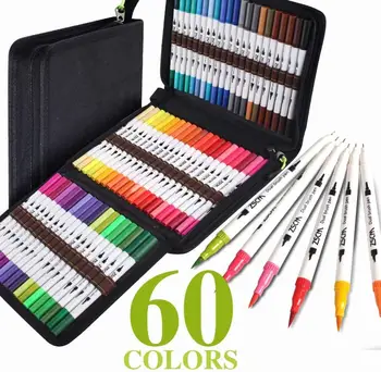 Кисть ZSCM Duo Tip Brush 60/72 цвета, художественные маркеры, тонкая ручка-кисточка для детей и взрослых, книжка-раскраска, рисование, заметки