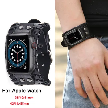 Кожаный браслет в стиле ретро-панк для Apple Watch Series 8 7 6 SE 5 4 3 41 мм 45 мм 44 мм 40 мм 38 мм 42 мм Ремень для iWatch 7 41 45 ММ Ремешок