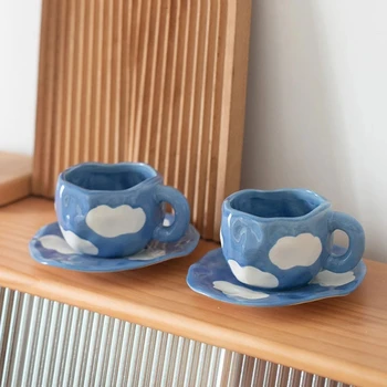 Креативный керамический набор кофейных кружек и подносов, Красивая чайная чашка ручной работы, Домашние молочные чашки для завтрака, блюдце для эспрессо, Милый подарок для девочки