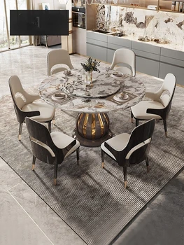 Круглый стол из роскошного мрамора в итальянском стиле, окрашенный краской для выпечки, дизайн обеденного стола для виллы высокого класса, круглый стол