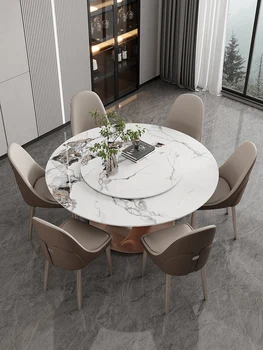 Круглый стол из яркого каменного сланца, легкий, экстравагантный круглый стол, сочетание стульев, современный простой домашний итальянский стиль высокого класса