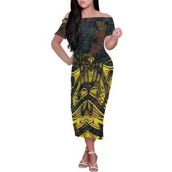 Летнее женское праздничное платье с открытыми плечами, хит продаж, полинезийский принт, Летнее платье с татуировками на заказ, высококачественное платье