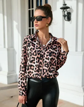 Летняя женская мода в европейском и американском уличном стиле, женская рубашка с леопардовым принтом, однобортная рубашка с длинным рукавом
