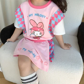 Летняя одежда Kawaii Sanrio My Melody, костюм с аниме-мультфильмом, милая детская розовая футболка, повседневная домашняя одежда, детская подарочная игрушка