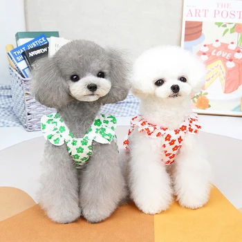 Летняя полосатая рубашка для собак, хлопковая повседневная одежда для домашних животных с цветочным принтом, удобный костюм для собаки, платье для щенка, дышащая одежда для собак